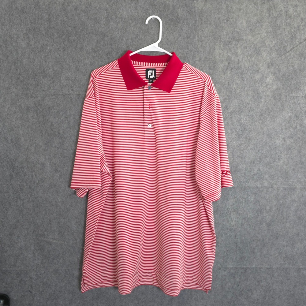 FootJoy Golf Polo Shirt Mens XL Red White Striped Semi Performances Sports Logo